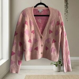 Cupcakes and cashmere Pink heart cardigan with button up front
